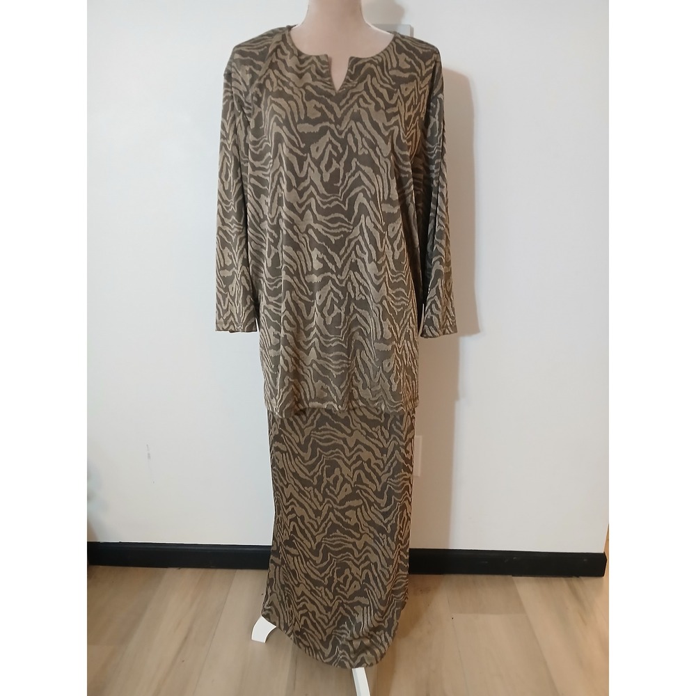 Vtg JM Collection Woman 3X Animal Print Tunic and Maxi Skirt 2 Piece Set Modest